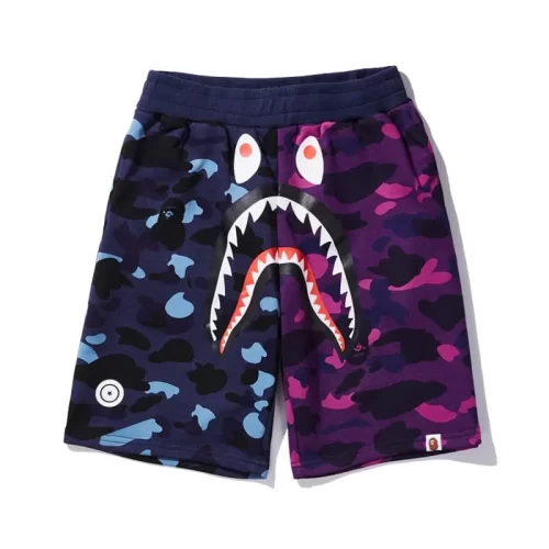 2024 APE Shark Mouth Camo Print Casual Shorts Loose Unisex Style 16