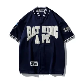 APE Alphabet High Craftsmanship Embroidered Baseball Shirt Fashion Short Sleeve Unisex Style 1