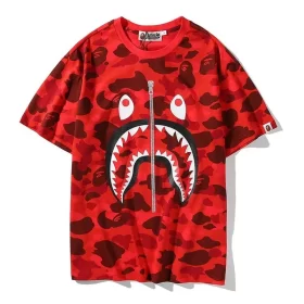 APE Camo Shark Print Spliced Fashion Street Loose Cotton T to Shirt Unisex Style 3