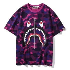 APE Camo Shark Print Spliced Fashion Street Loose Cotton T to Shirt Unisex Style 5