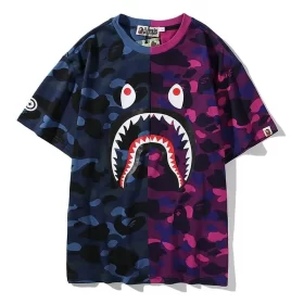 APE Camo Shark Print Spliced Fashion Street Loose Cotton T to Shirt Unisex Style 7
