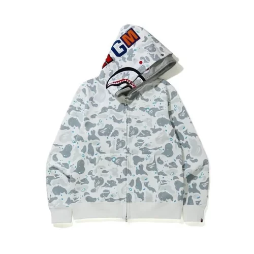 APE Shark Glow Spot Camo Double Hoodie Unisex Fleece Autumn Winter Jacket Style 1