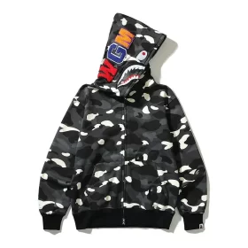 APE Shark Mouth Zip Hood Starry Print Sweatshirt Unisex Loose Jacket Style 1