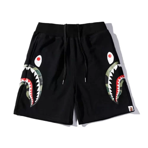 APE Side Shark Mouth Camo Patch Casual Shorts Loose Terry Unisex Style 3