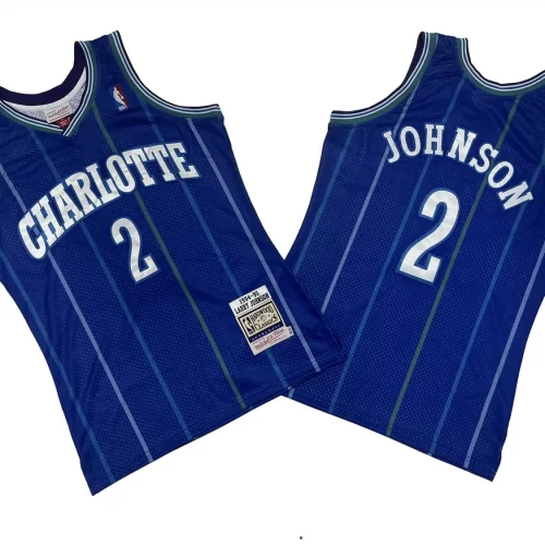 Charlotte Hornets2 Purple Stripe 84 85 Mitchell Retro Jersey Cheap Larry Johnson
