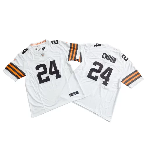 Cleveland Browns White 24 Nick Chubb Nike Vapor Fuse Limited Jersey Cheap