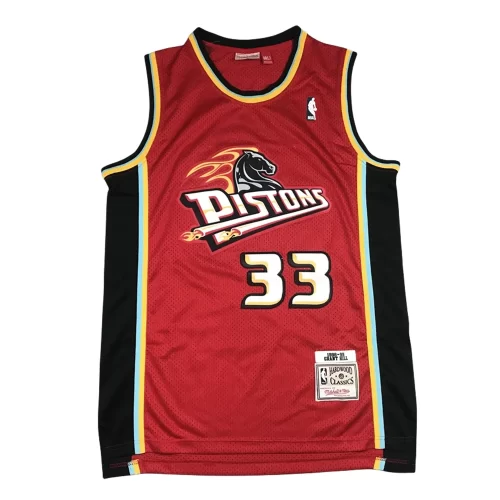 Detroit Pistons 33 Red Vintage Label Jersey Cheap