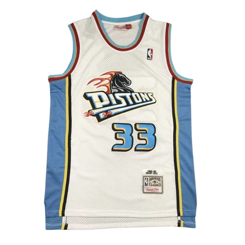 Detroit Pistons 33 White Vintage Label Jersey Cheap