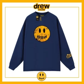 Drew House Distressed Smiley Print Long Sleeve T-Shirt Unisex Cotton Style 2