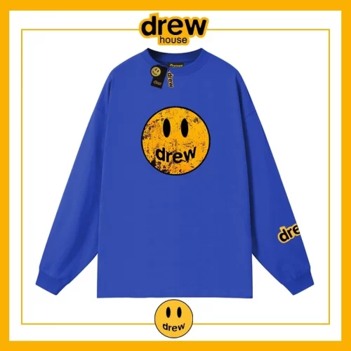 Drew House Distressed Smiley Print Long Sleeve T-Shirt Unisex Cotton Style 4