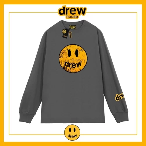 Drew House Distressed Smiley Print Long Sleeve T-Shirt Unisex Cotton Style 7