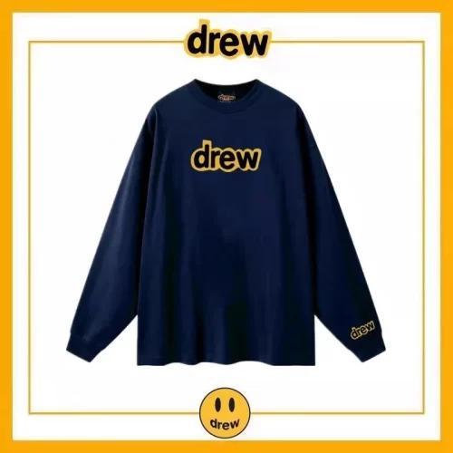 Drew Letter Long Sleeve T-Shirt Unisex Cotton Loose Top Style 1