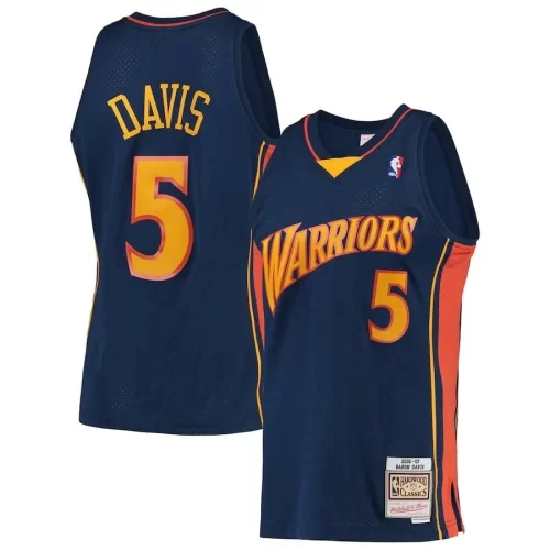 Golden State Warriors No 5 Deep Blue 06 07 Mitchell Retro Kits Byron Davis Jersey Cheap