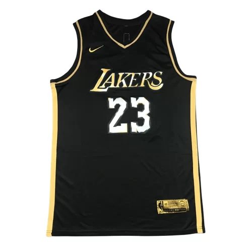 Lakers 23 New Black Gold Jersey Cheap