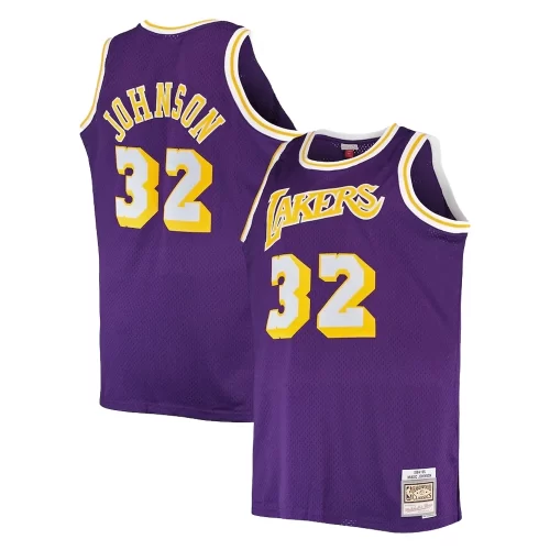 Los Angeles Lakers32 Purple 84 85 Mitchell Retro Kits Magician Johnson Jersey Cheap 1