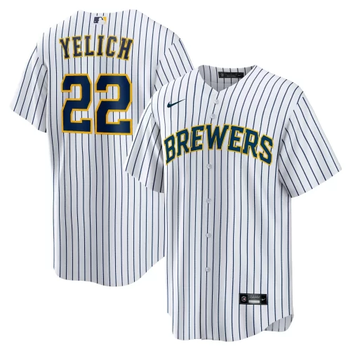 Milwaukee Brewers 5 Fan Outfit with White Deep Blue Stripes 22 Jersey Cheap