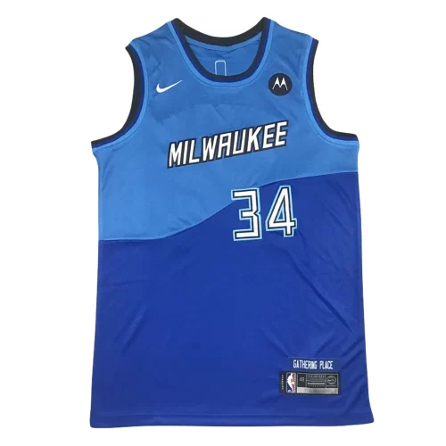 Milwaukee Bucks 34 Blue City Edition New Label Jersey Cheap