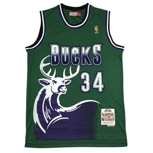 Milwaukee Bucks 34 Large Deer Head Green Gold Label Jersey Cheap