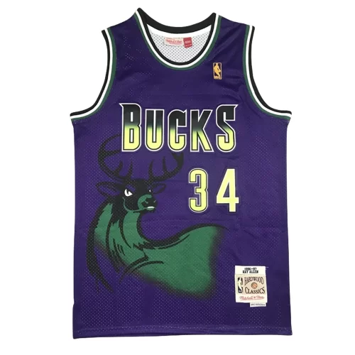 Milwaukee Bucks 34 Purple Deer Head Jersey Cheap
