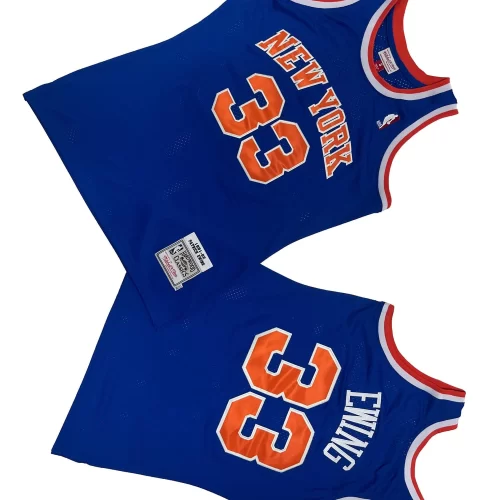 New York Knicks 33 Blue 91-92 Mitchell Retro Kits Patrick Ewing Jersey Cheap