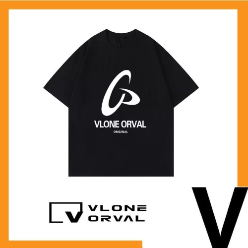 Vlone Orval Big V Frisbee Logo Print Basic Short Sleeve T-Shirt American Street Casual Couple Trend Style 1