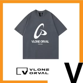 Vlone Orval Big V Frisbee Logo Print Basic Short Sleeve T Shirt American Street Casual Couple Trend Style 3
