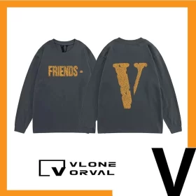 Vlone Orval Crack Pattern Big Logo Print Long Sleeve T Shirt Unisex Trend