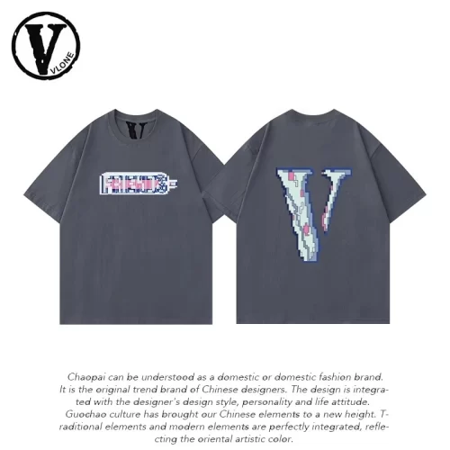 Vlone Orval Mosaic Letter Big V Short Sleeve Loose Couple T-Shirt Street Summer Style 1