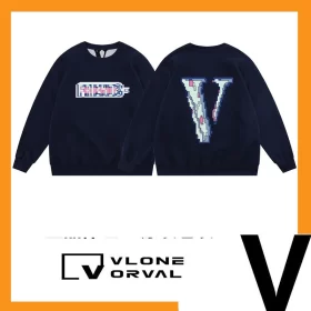 Vlone Orval Mosaic Letter Big V Trendy American Oversized Crewneck Sweatshirt Women Style 3