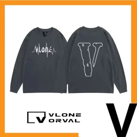 Vlone Orval New ECG Big V Long Sleeve T-Shirt Unisex Pure Cotton Style 1