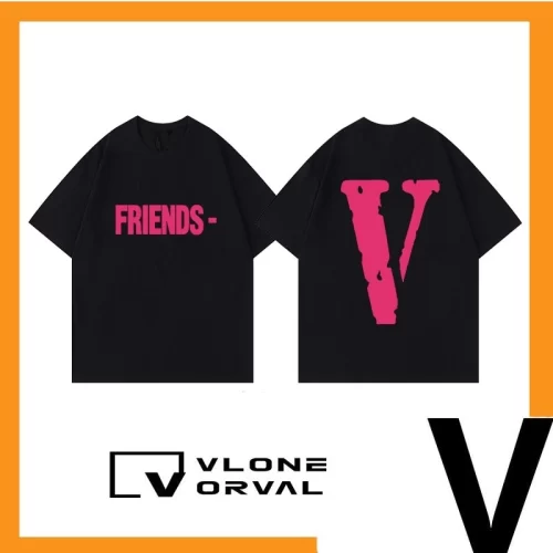 Vlone Orval Pink Big V American Trend Summer Cotton Loose Couple Short Sleeve T-Shirt Style 1
