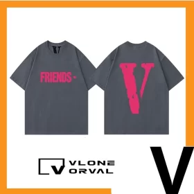 Vlone Orval Pink Big V American Trend Summer Cotton Loose Couple Short Sleeve T Shirt Style 3