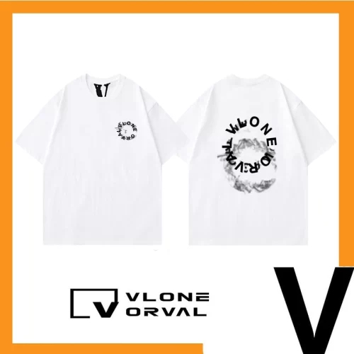 Vlone Orval Smoke Circle Logo Letter Print Short Sleeve T-Shirt Men's Couple Trendy Cotton
