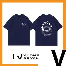 Vlone Orval Smoke Circle Logo Letter Print Short Sleeve T Shirt Men27s Couple Trendy Cotton Style 2