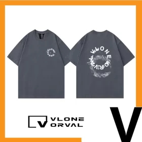 Vlone Orval Smoke Circle Logo Letter Print Short Sleeve T Shirt Men27s Couple Trendy Cotton Style 3