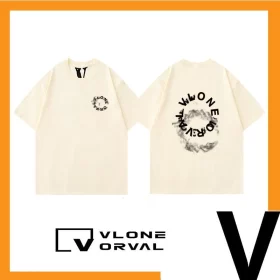 Vlone Orval Smoke Circle Logo Letter Print Short Sleeve T Shirt Men27s Couple Trendy Cotton Style 4