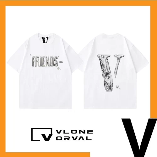 Vlone Orval Solid Big V Short Sleeve Cotton T-Shirt Couple Street Trend Summer