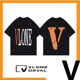 Vlone Orval Solid Orange Big V Short Sleeve Cotton T Shirt Men Couple Street Trend Summer Style 1