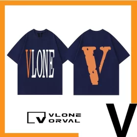 Vlone Orval Solid Orange Big V Short Sleeve Cotton T Shirt Men Couple Street Trend Summer Style 2