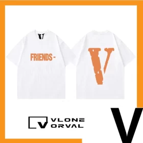 Vlone Orval Solid Orange Big V Short Sleeve Cotton T Shirt Unisex Couple Street Trend