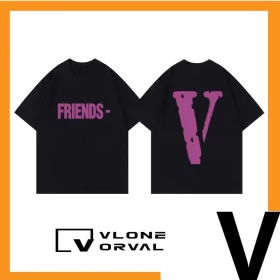 Vlone Orval Solid Purple Big V Short Sleeve Cotton Couple T-Shirt Street Summer Style 1