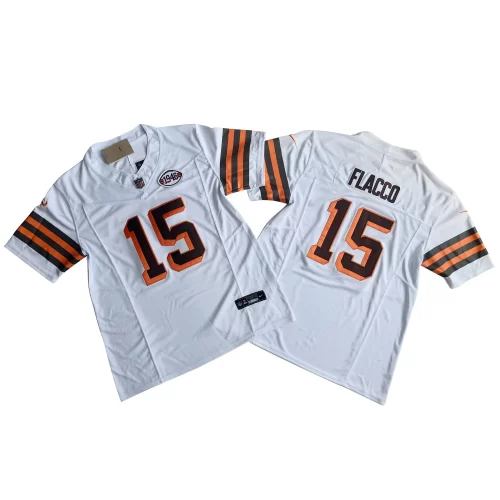 White Vintage Cleveland Browns 15 Joe Flacco Nike Vapor Fuse Limited Jersey Cheap