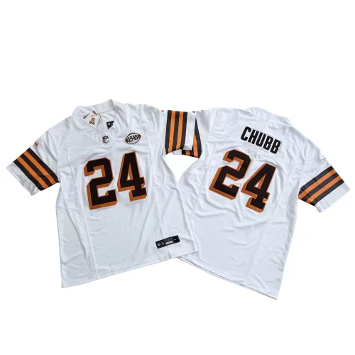 White Vintage Cleveland Browns 24 Nick Chubb Nike Vapor Fuse Limited Jersey Cheap